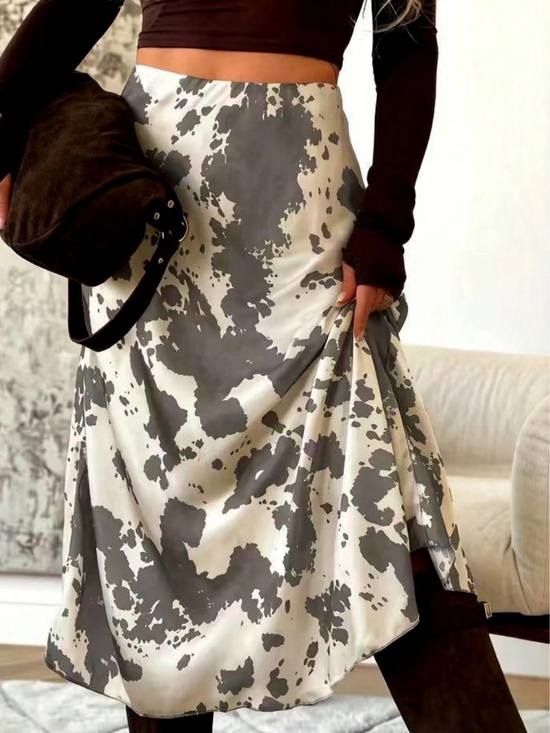 Dresses & Skirts - Western Cow Print Mid waist Midi Skirt